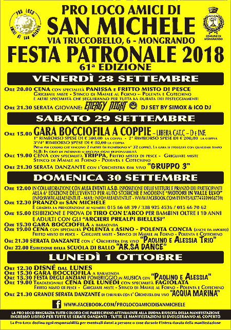 Eventi Biella 24 - 30 set 2018